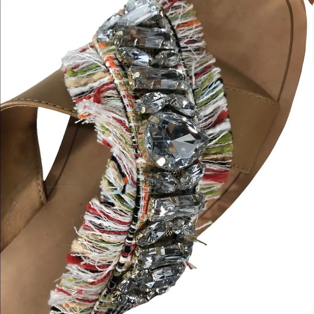 Crown Vintage blingy fabric fringe slides. Sz 9.5 - Picture 12 of 16